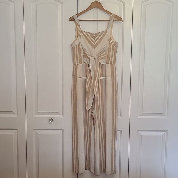 Anthropologie Savannah Striped Boho Tie Front Jumpsuit Cotton Linen Blend Size 4 - Picture 7 of 10
